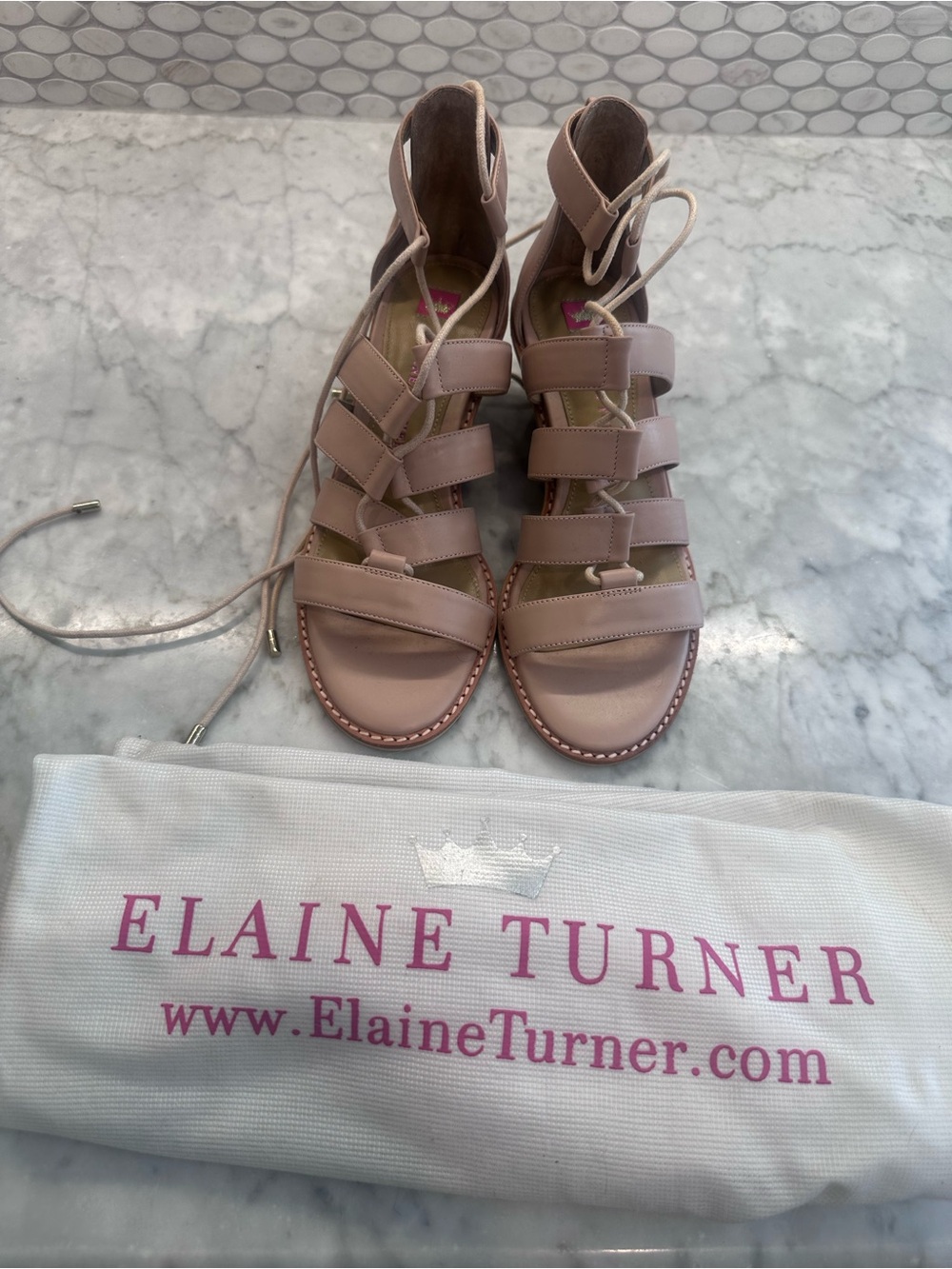 Elaine Turner Blush Lace-Up Gladiator Sandals